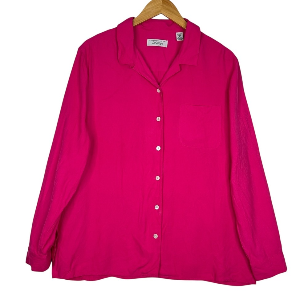 Lord & Taylor Shirt Womens Pink Silk Button Up Long Sleeve Blouse Top 16 Pocket